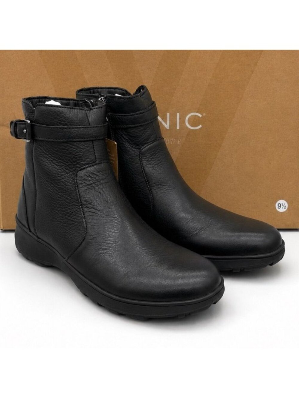 VIONIC Redding Booties Women 9.5 M Black Leather Waterproof Arch Support Boots
